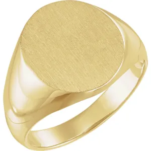 14k Yellow Gold 22x20mm Solid Oval Men's Signet Ring, Size 10