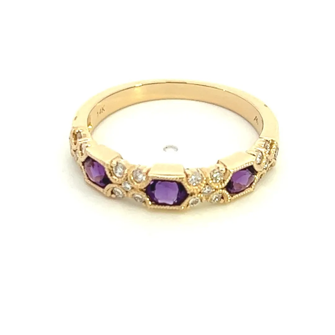 14K Yellow Gold Oval Amethyst and Diamond Stackable Ring ( .66ctw)