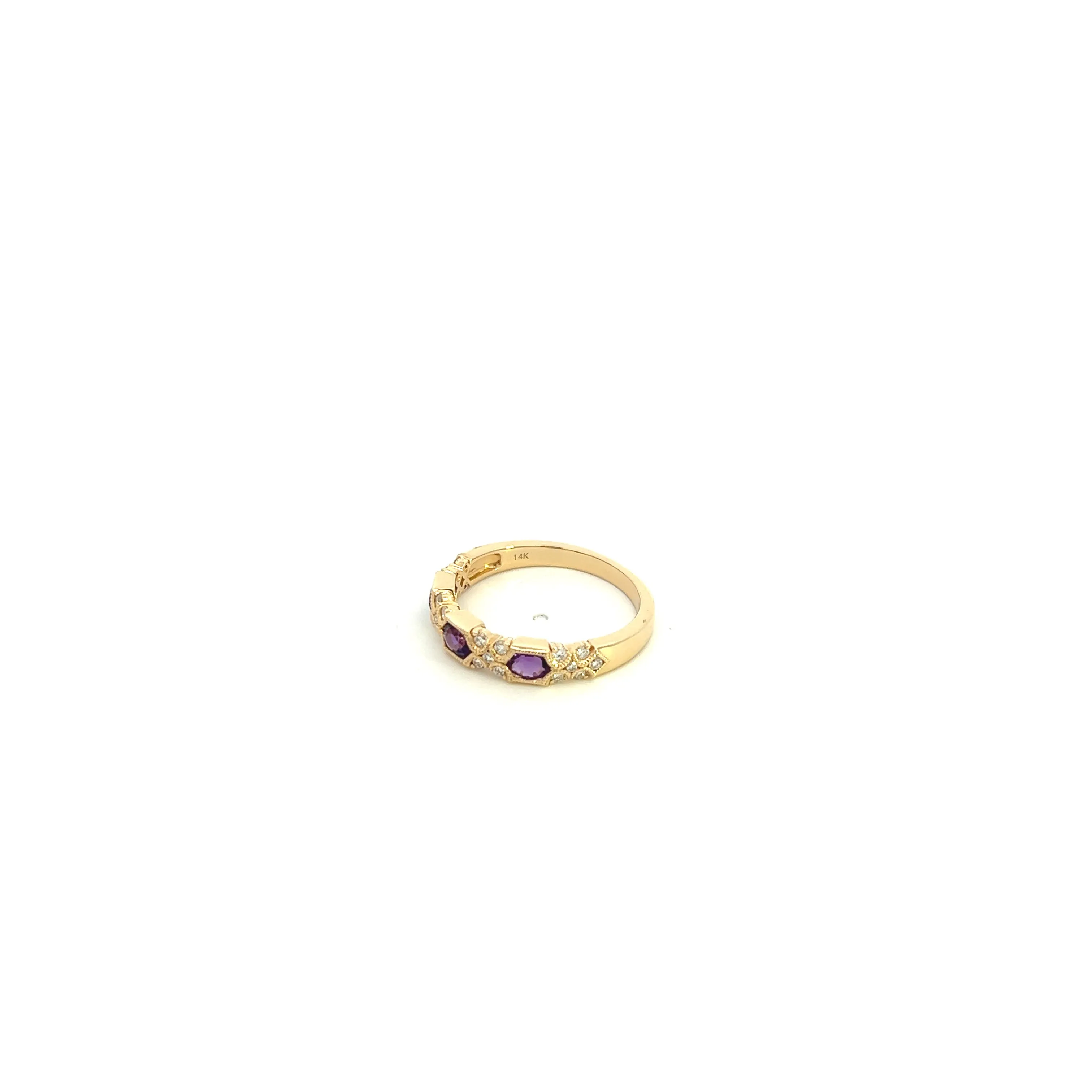 14K Yellow Gold Oval Amethyst and Diamond Stackable Ring ( .66ctw)