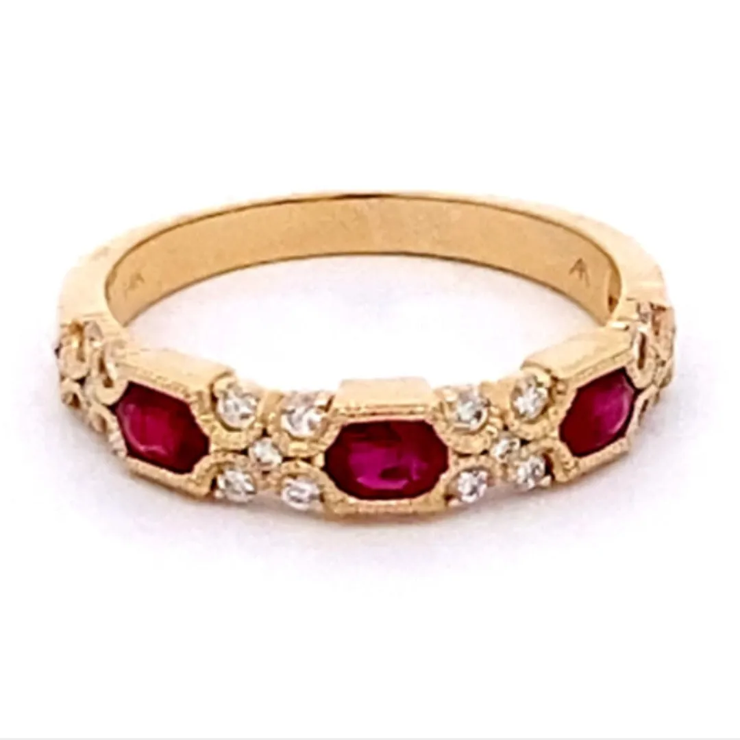 14K Yellow Gold Oval Ruby and Diamond Stackable Ring (1ctw)