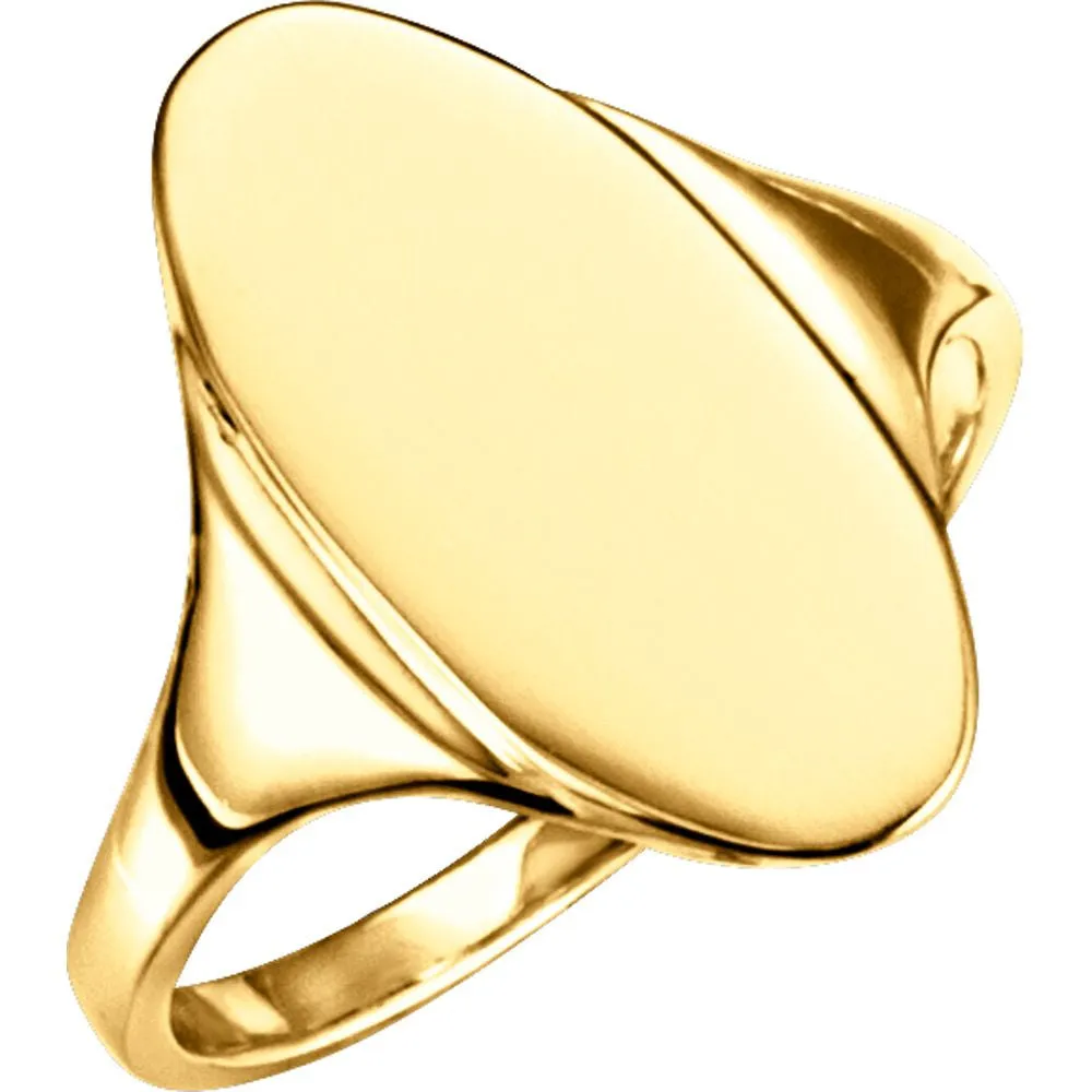 14k Yellow Gold Oval Signet Ring, Size 5.75