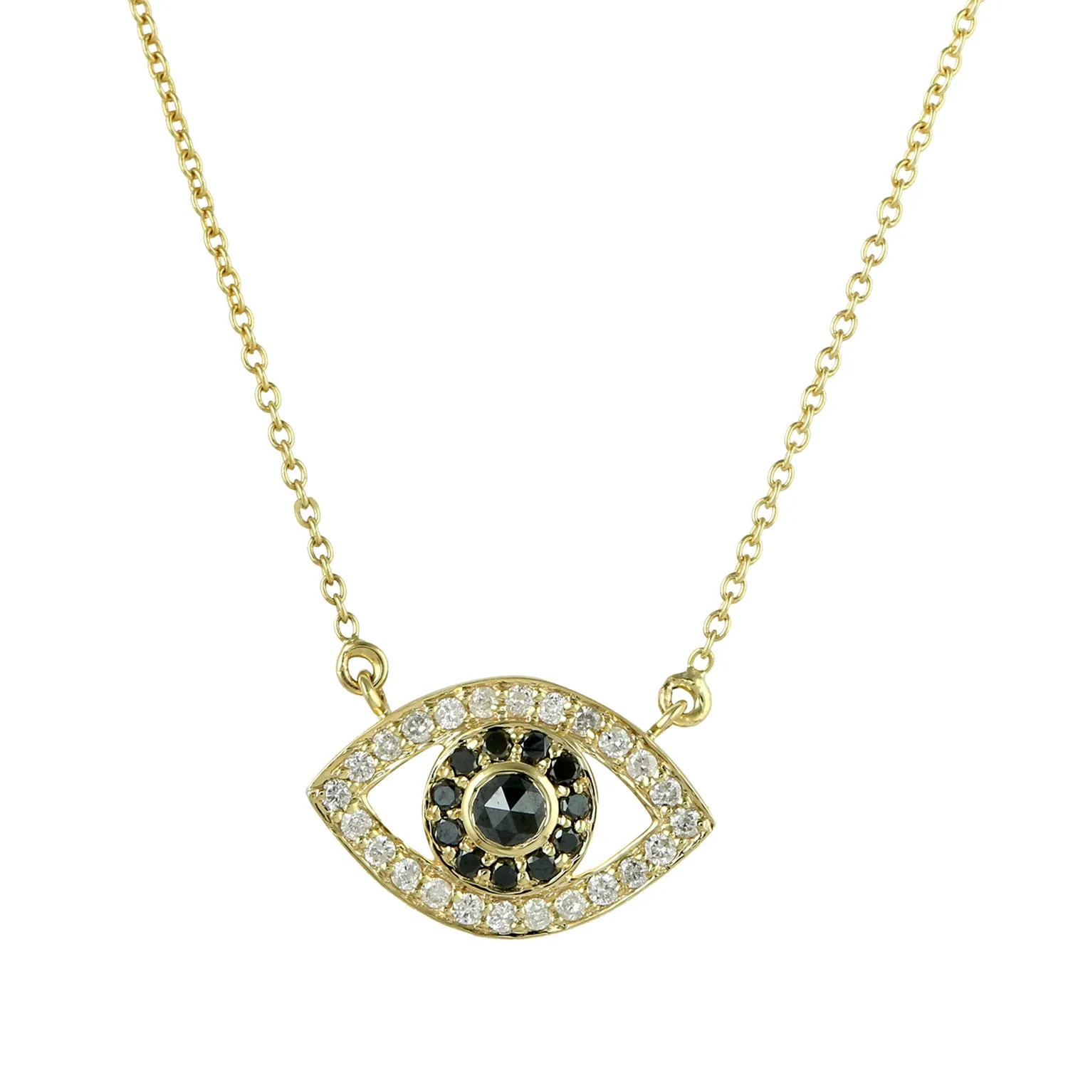 14K Yellow Gold Pave Diamond Handmade Evil Eye Choker Necklace