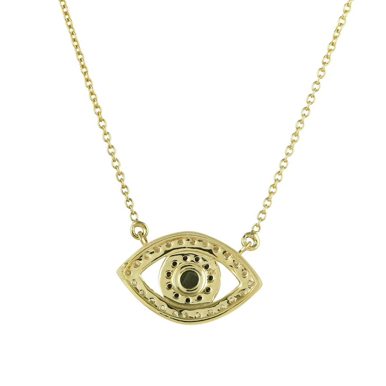 14K Yellow Gold Pave Diamond Handmade Evil Eye Choker Necklace