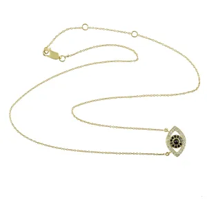 14K Yellow Gold Pave Diamond Handmade Evil Eye Choker Necklace