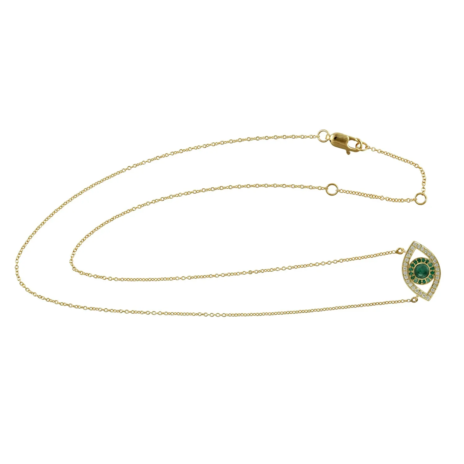 14K Yellow Gold Pave Emerald Diamond Evil Eye Choker Necklace For Her