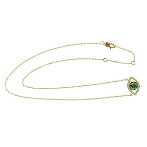 14K Yellow Gold Pave Emerald Diamond Evil Eye Choker Necklace For Her