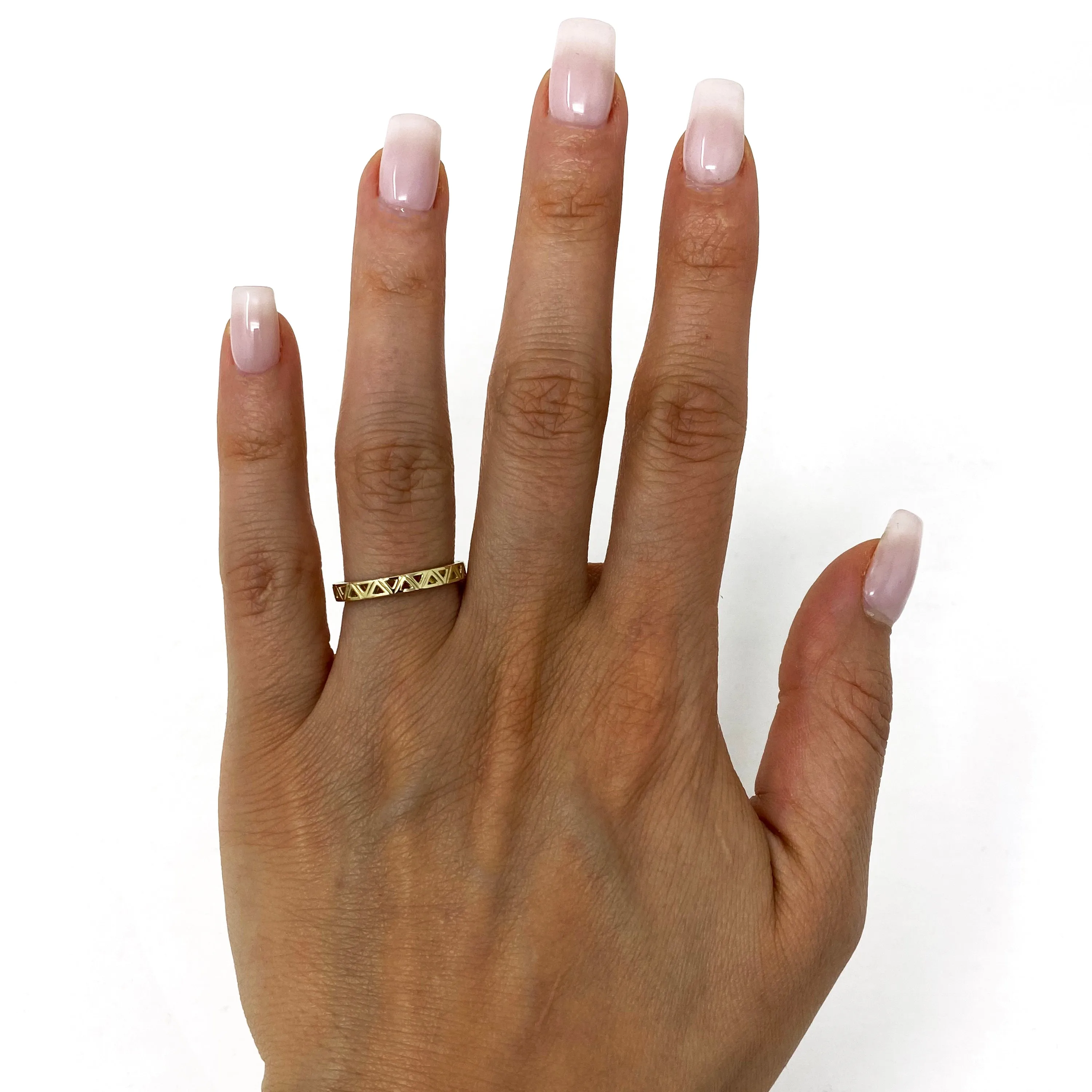 14k Yellow Gold Rotating Triangle Cutout Stackable Ring 2.7 grams Size 6.5