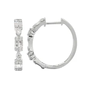 14K Yellow Gold Round   Baguette Cluster Hoop Earrings