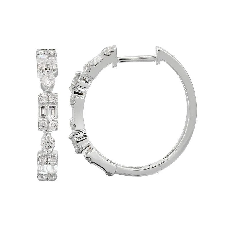 14K Yellow Gold Round   Baguette Cluster Hoop Earrings