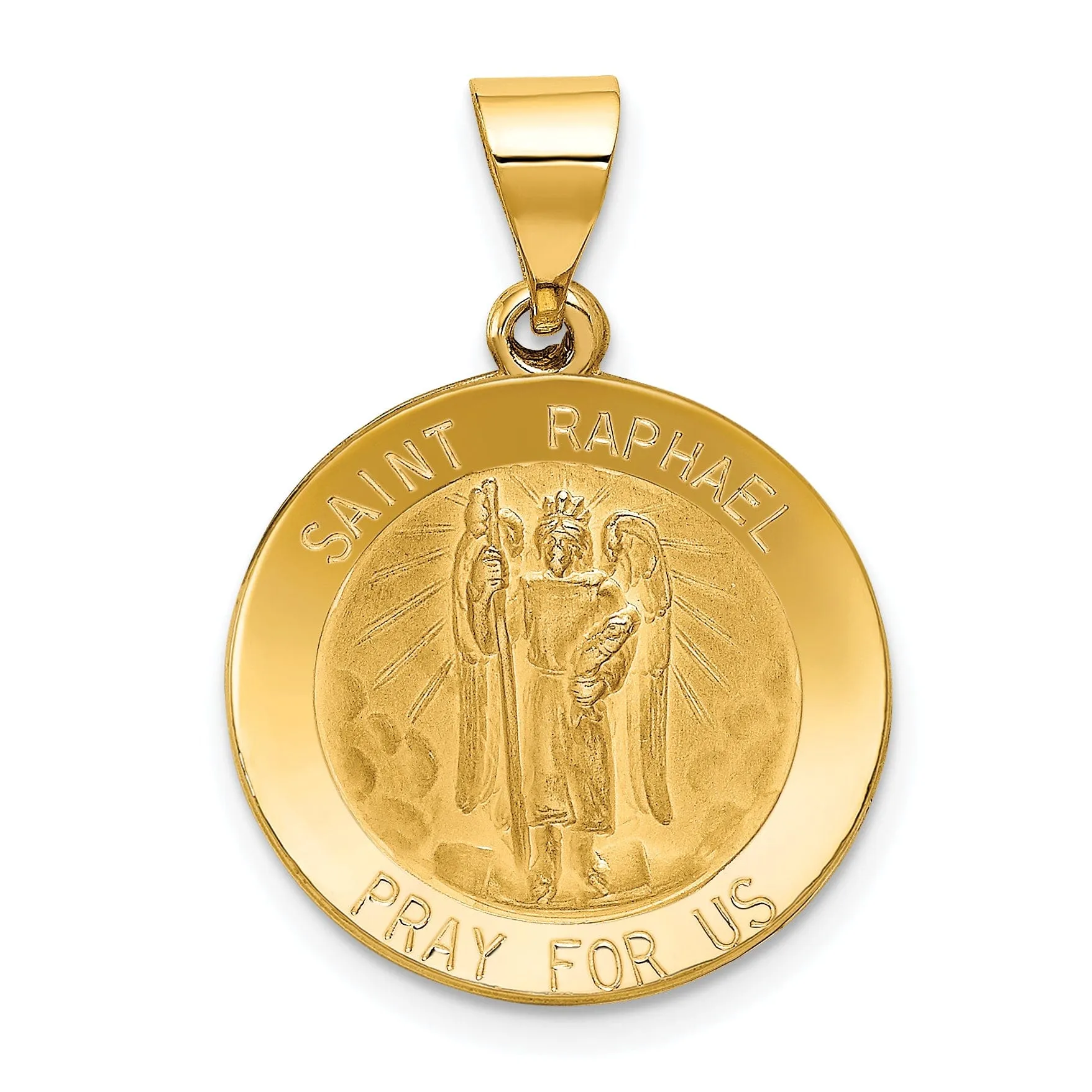14k Yellow Gold Saint Raphael Medal Pendant