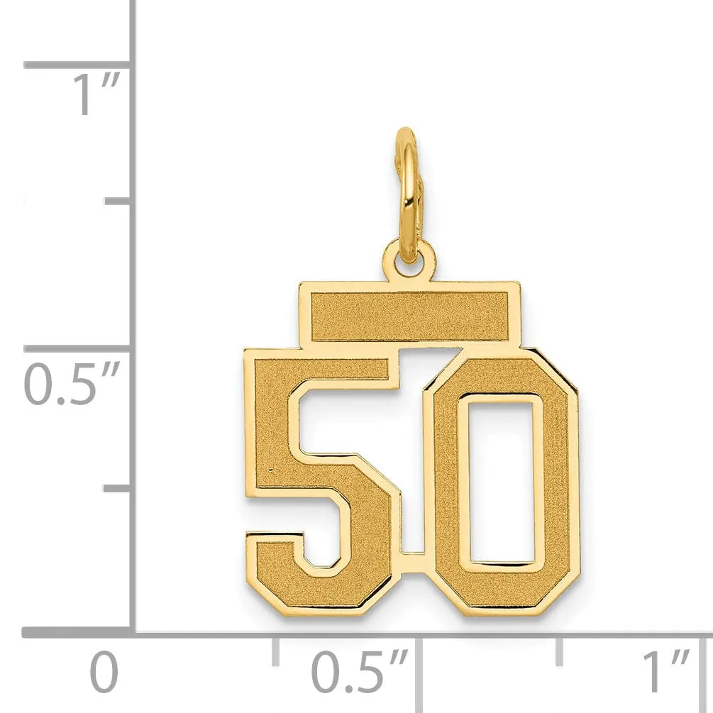 14k Yellow Gold Satin Brush Finish Small Size Number 50 Charm Pendant