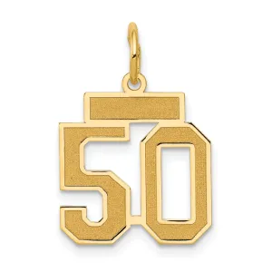 14k Yellow Gold Satin Brush Finish Small Size Number 50 Charm Pendant