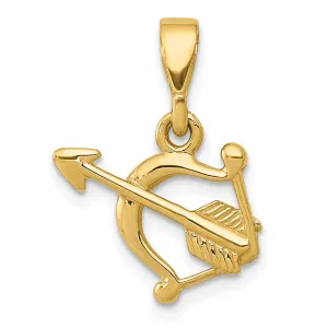 14k Yellow Gold Solid 3-D Bow and Arrow Pendant
