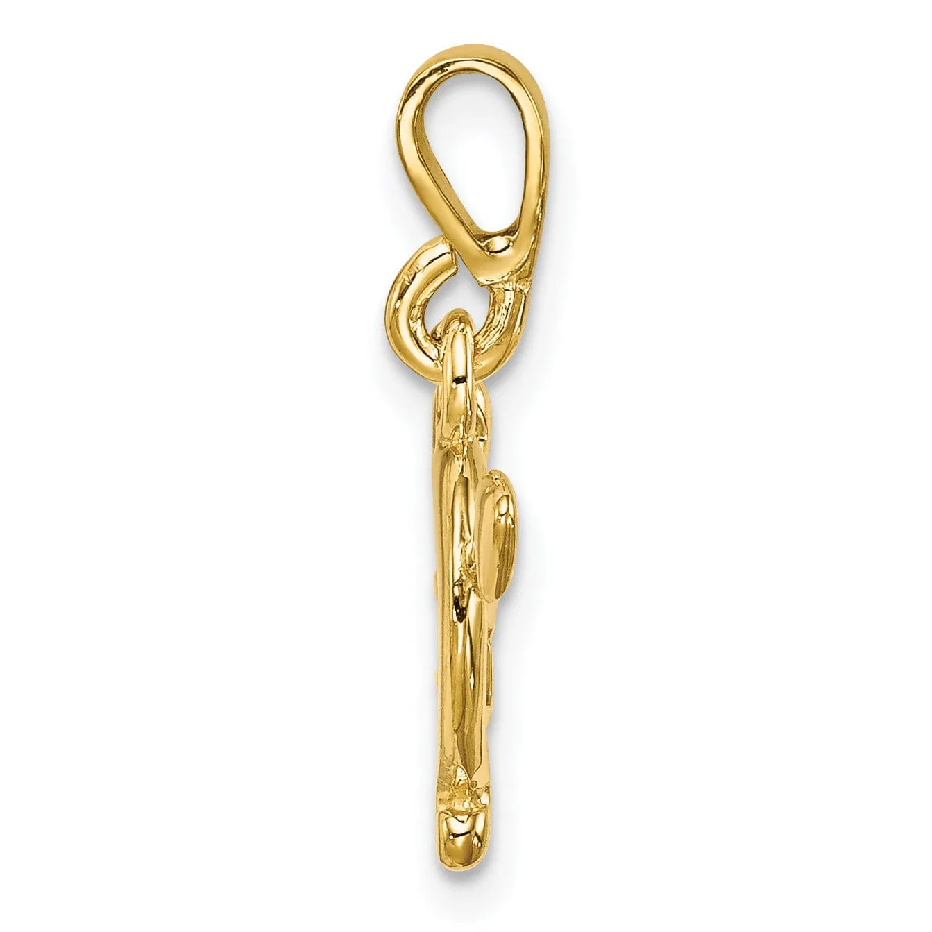 14k Yellow Gold Solid 3-D Bow and Arrow Pendant