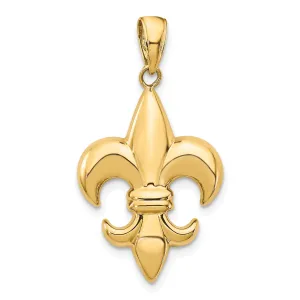 14k Yellow Gold Solid Polished Finish Concave Shape Medium Size Fleur-De-Lis Design Charm Pendant