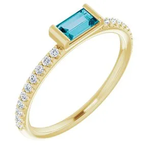 14K Yellow London Blue Topaz & 1/6 CTW Diamond Stackable Ring