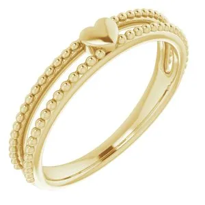 14K Yellow Milgrain Stackable Heart Ring