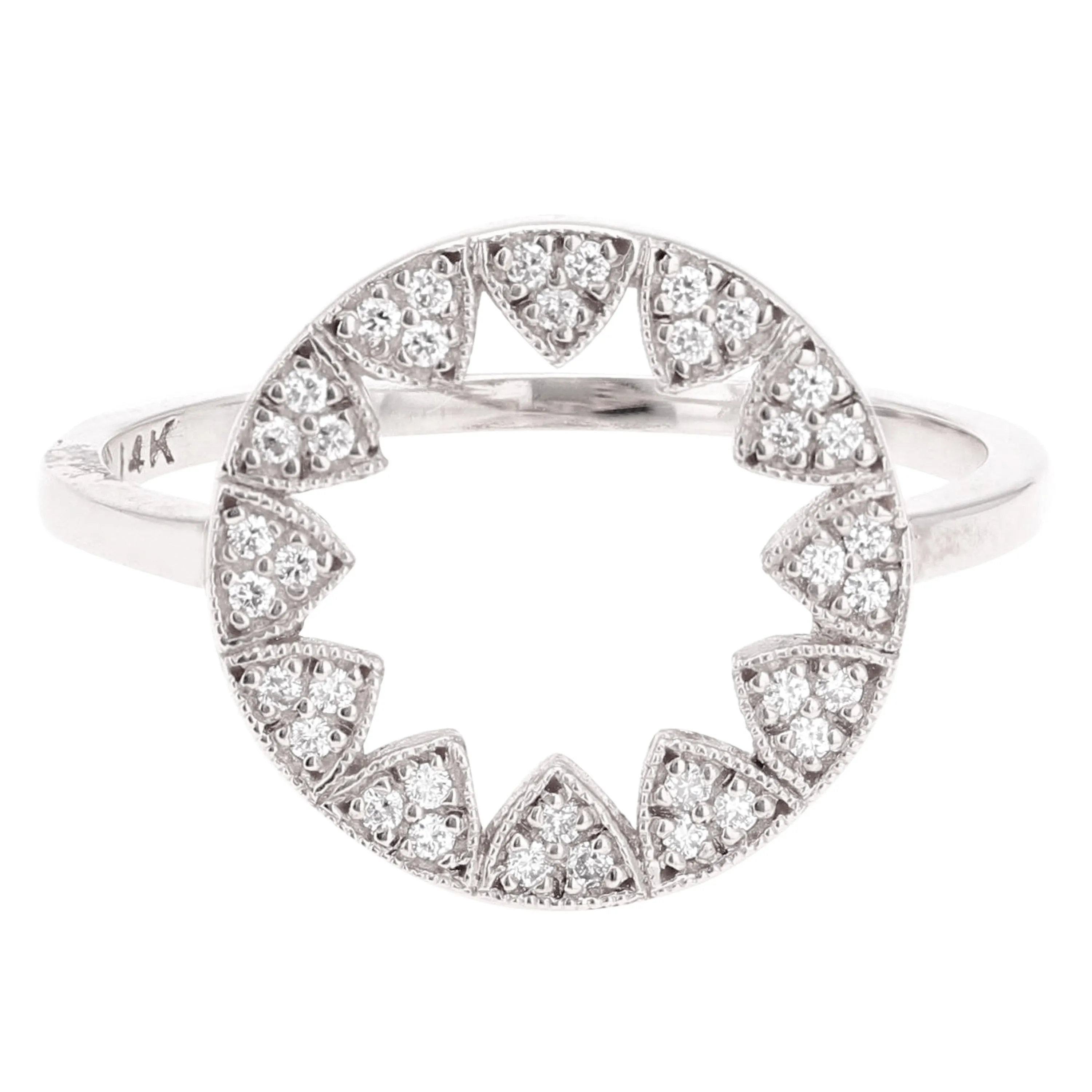14k Yellow White or Rose Gold Diamond Accent Open Sun Star Burst Stacking Ring Size 6 or 7