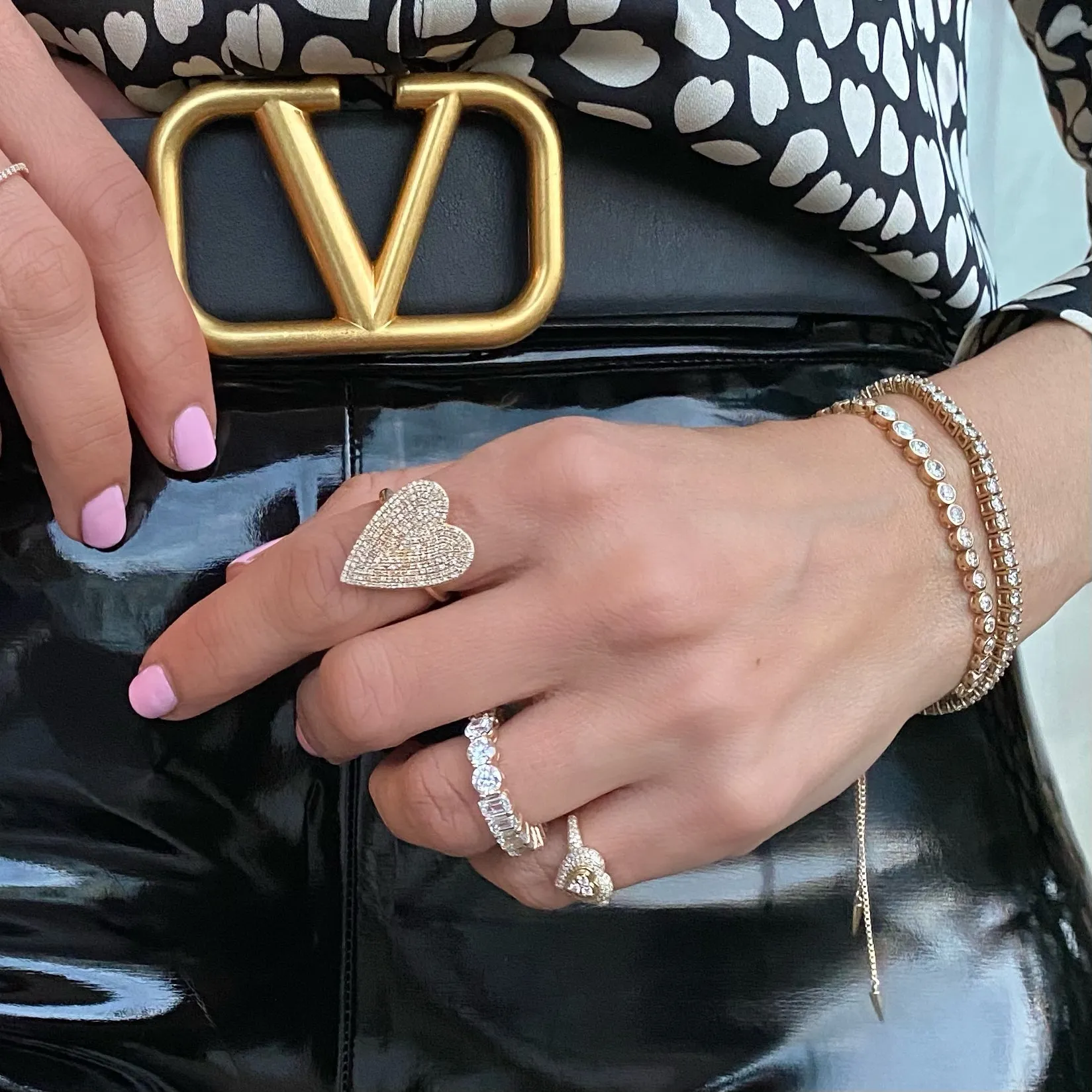 14KT Gold Diamond Viola Heart Pinky Ring