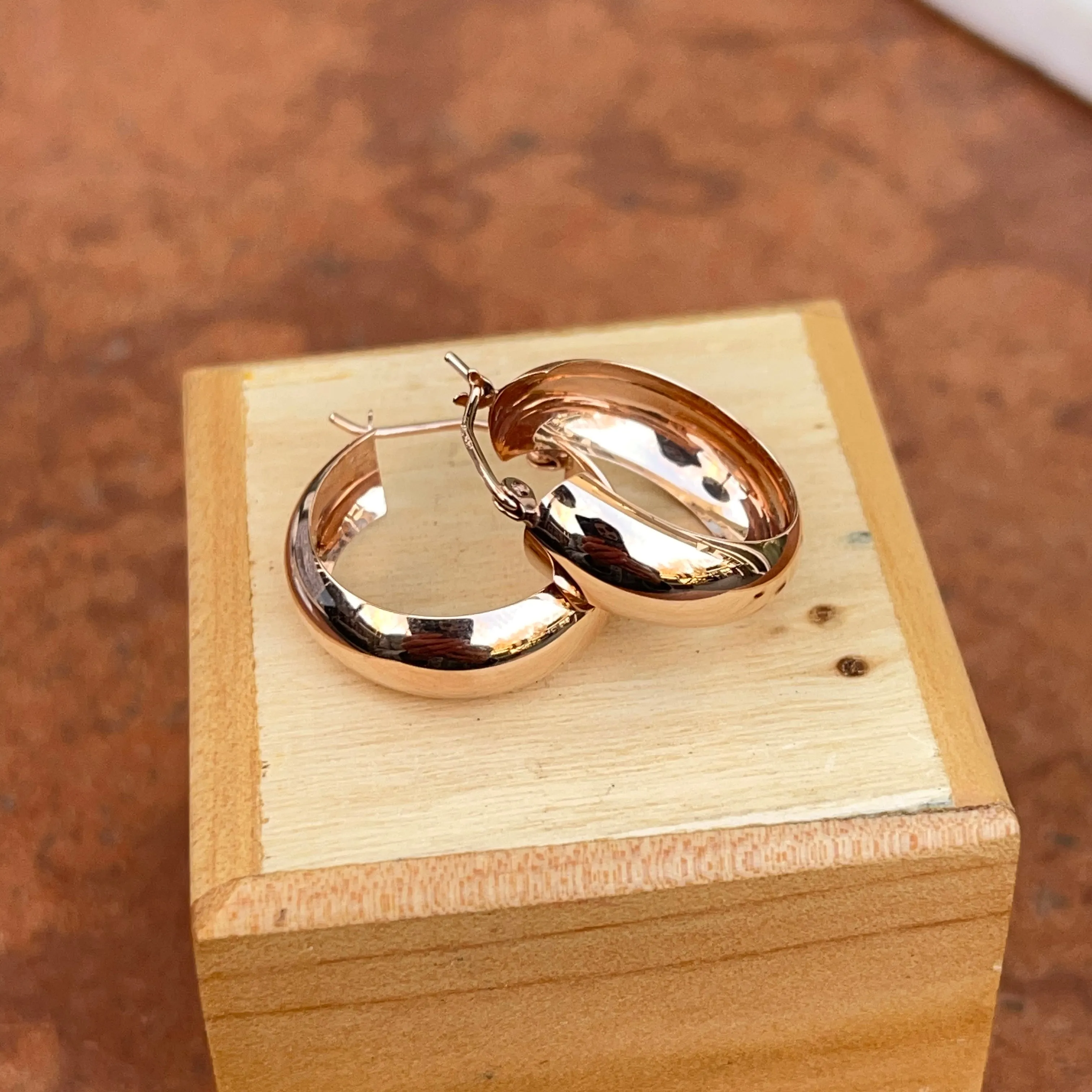14KT Rose Gold Rounded Tube Hoop Earrings 21mm