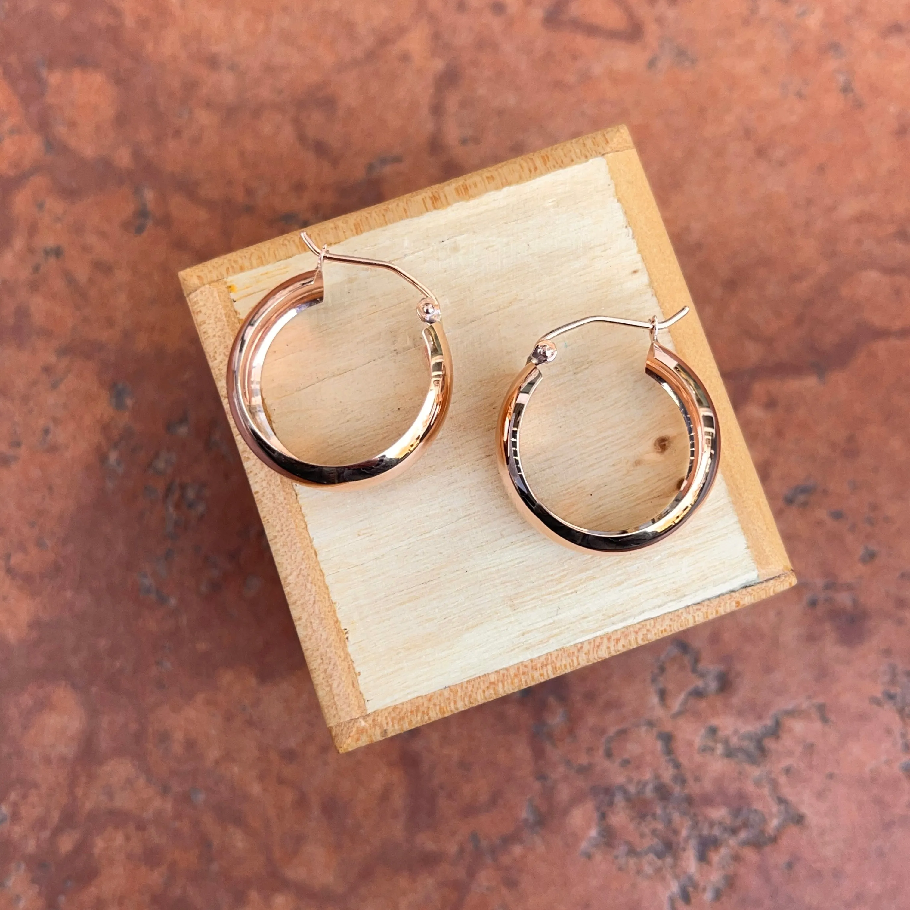 14KT Rose Gold Rounded Tube Hoop Earrings 21mm