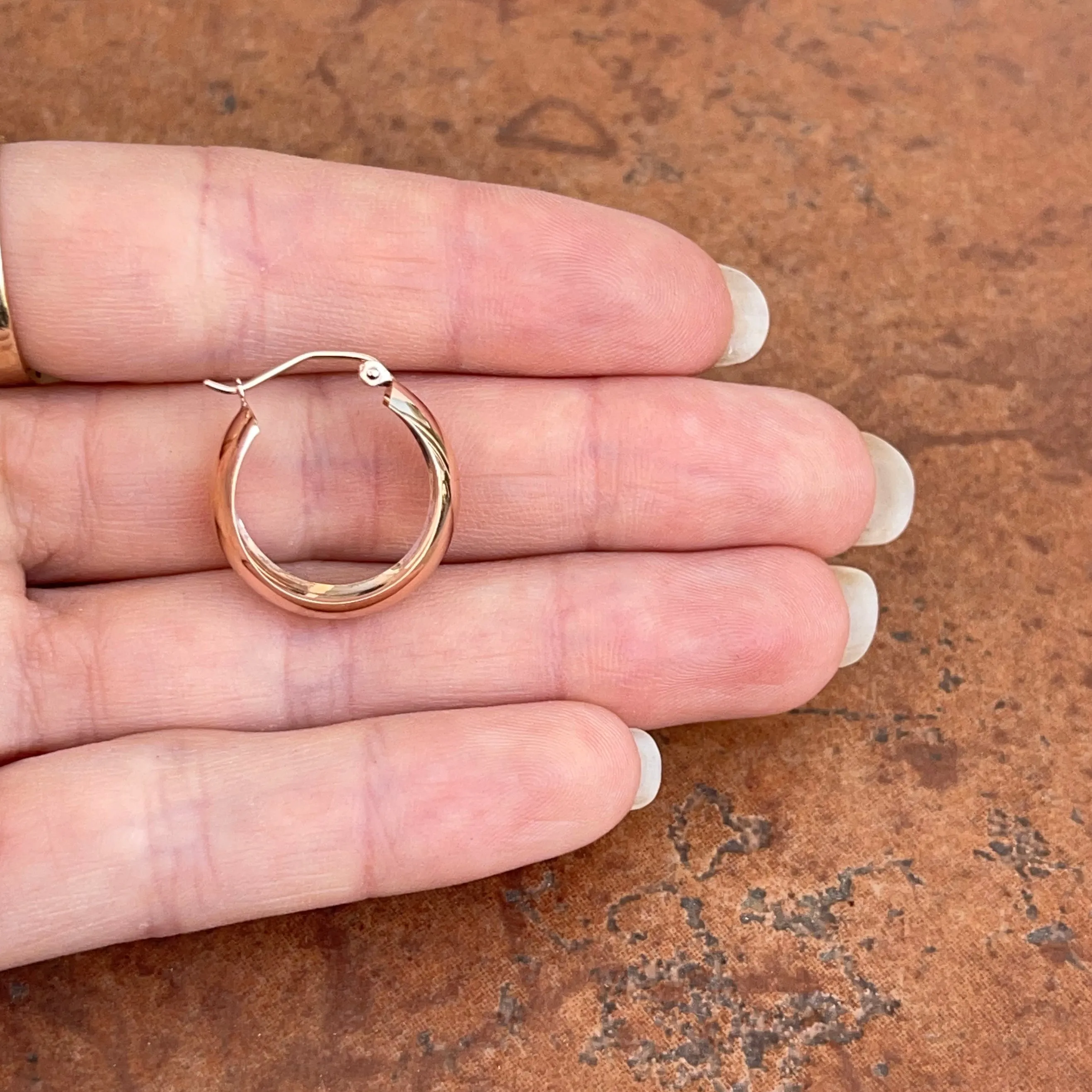 14KT Rose Gold Rounded Tube Hoop Earrings 21mm