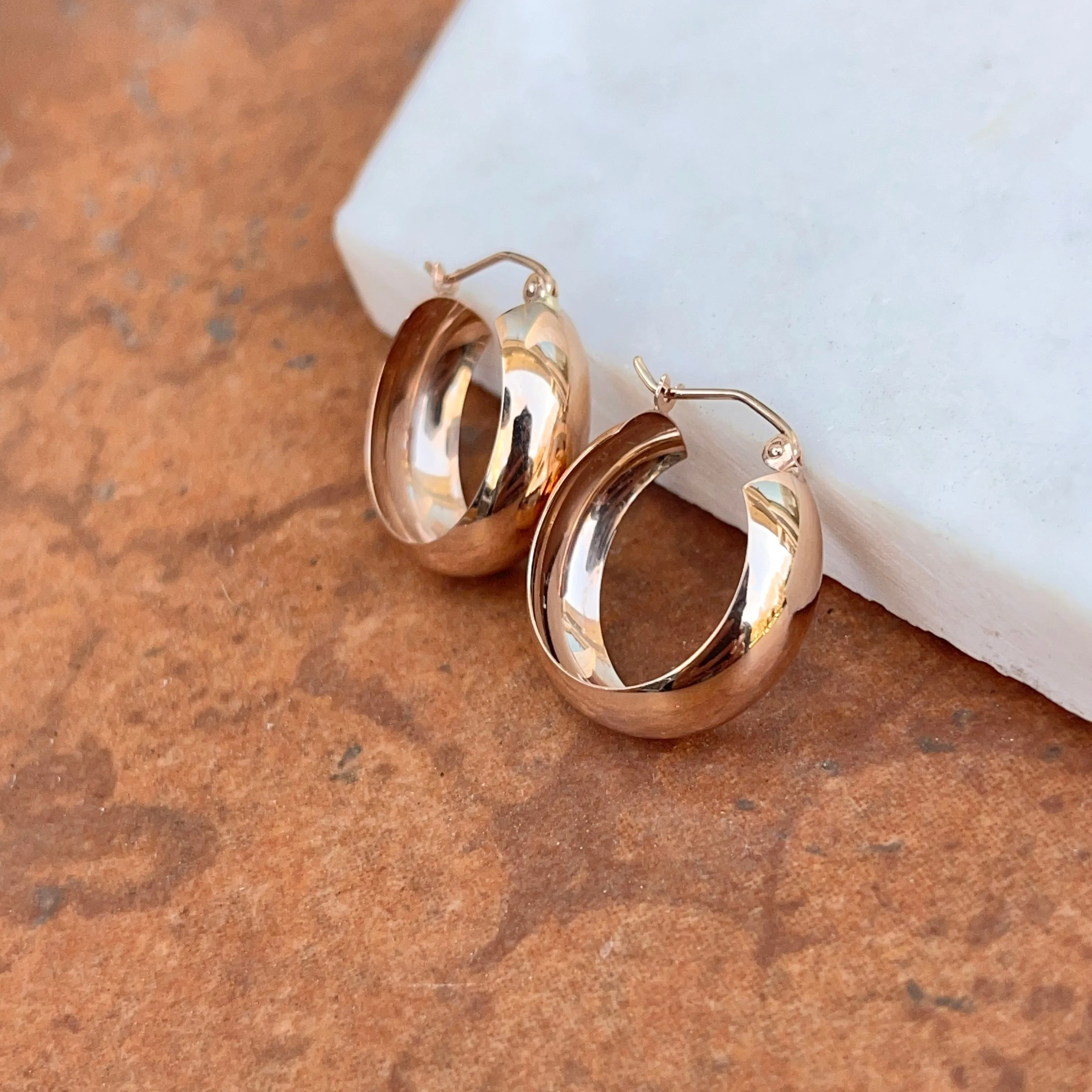 14KT Rose Gold Rounded Tube Hoop Earrings 21mm