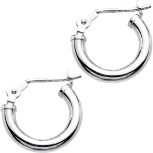 14KT White Gold 2mm 1/2 Inch Hoop Earrings