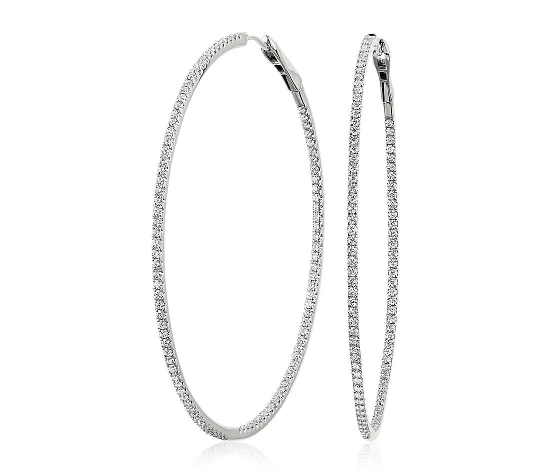 14kt White Gold Inside Out Diamond Hoop Earring 1.12TCW