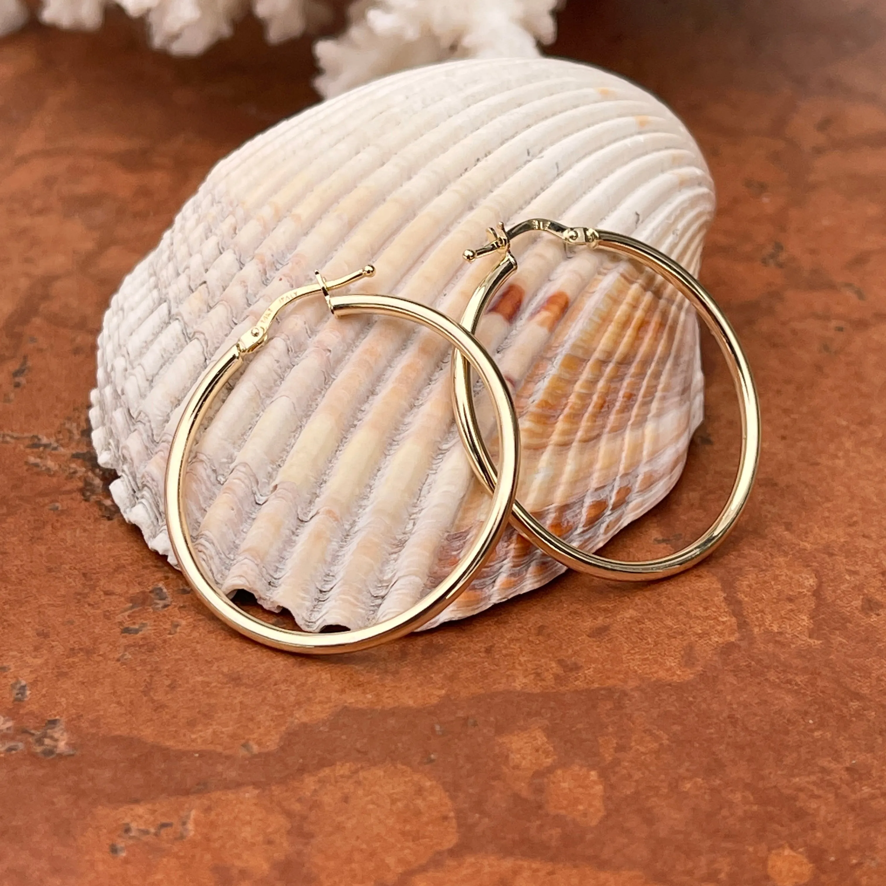 14KT Yellow Gold 2mm Tube Hoop Earrings 33mm