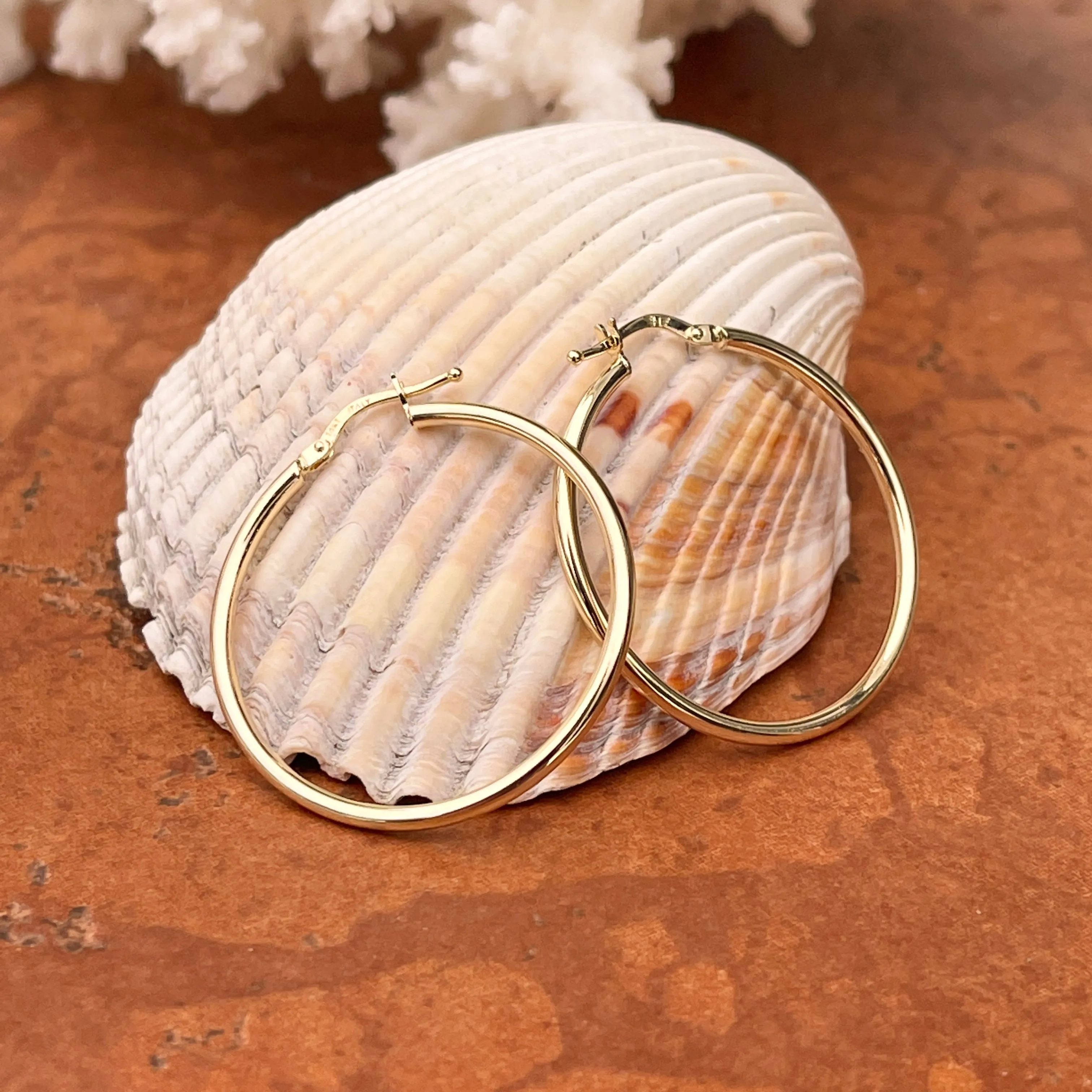 14KT Yellow Gold 2mm Tube Hoop Earrings 33mm