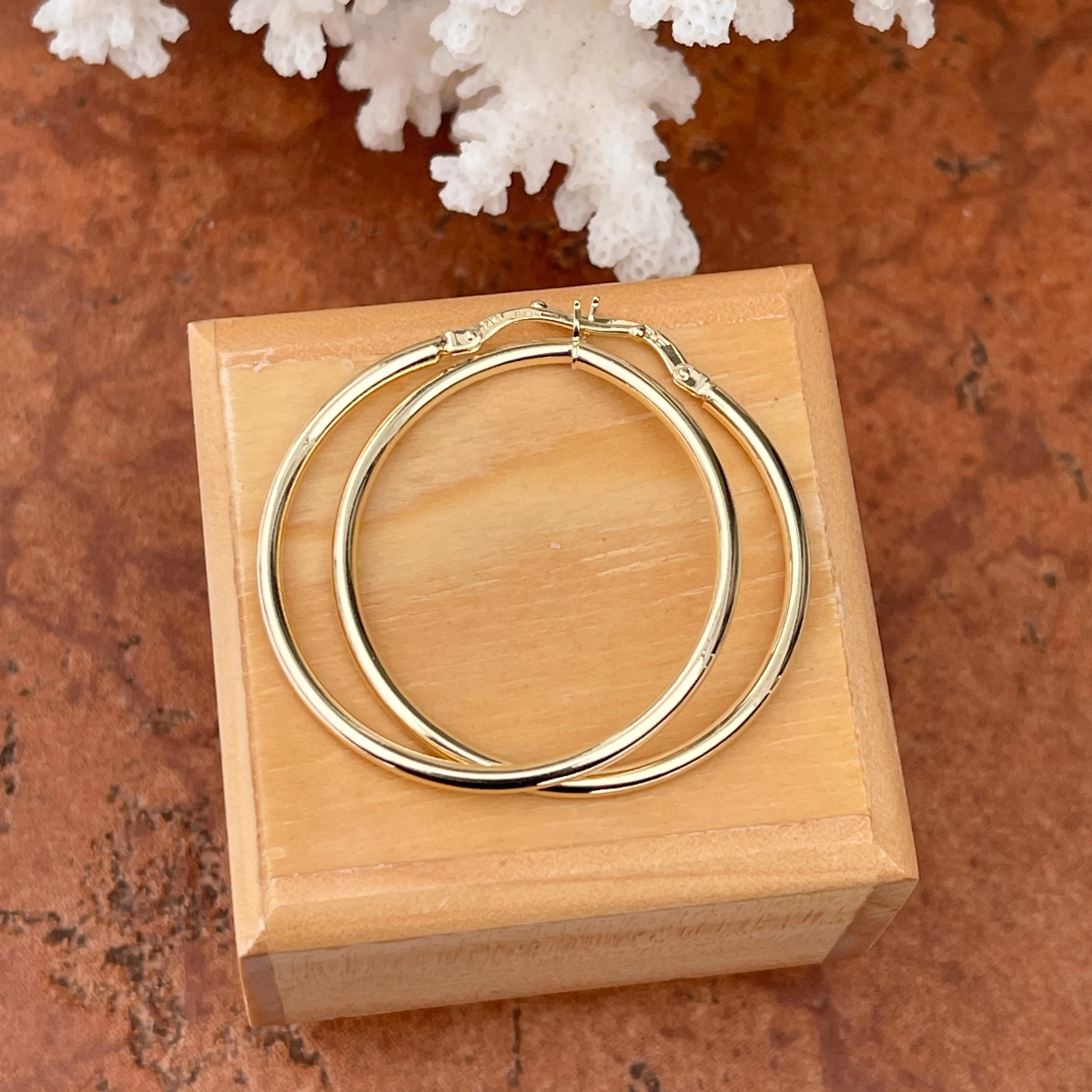 14KT Yellow Gold 2mm Tube Hoop Earrings 33mm