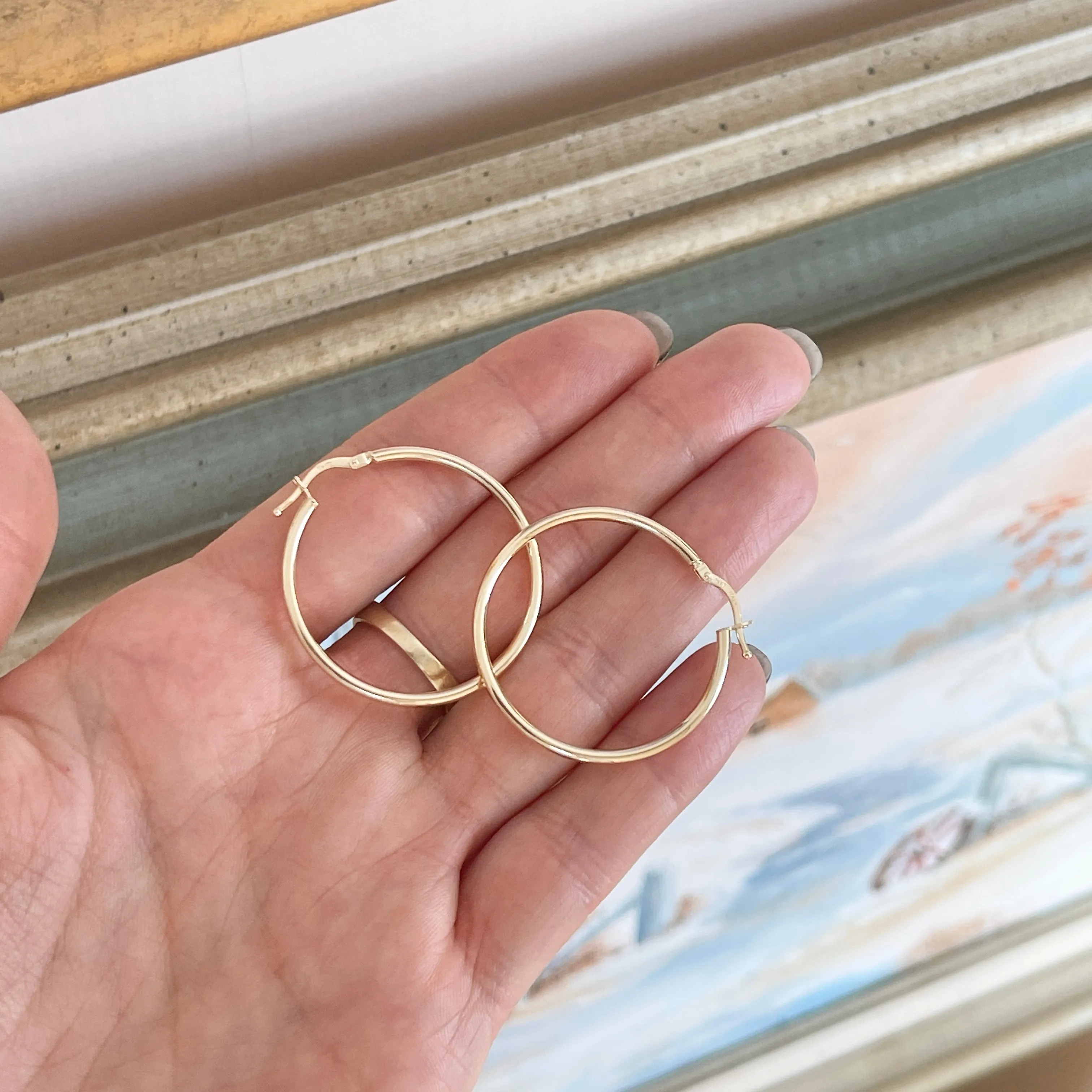 14KT Yellow Gold 2mm Tube Hoop Earrings 33mm