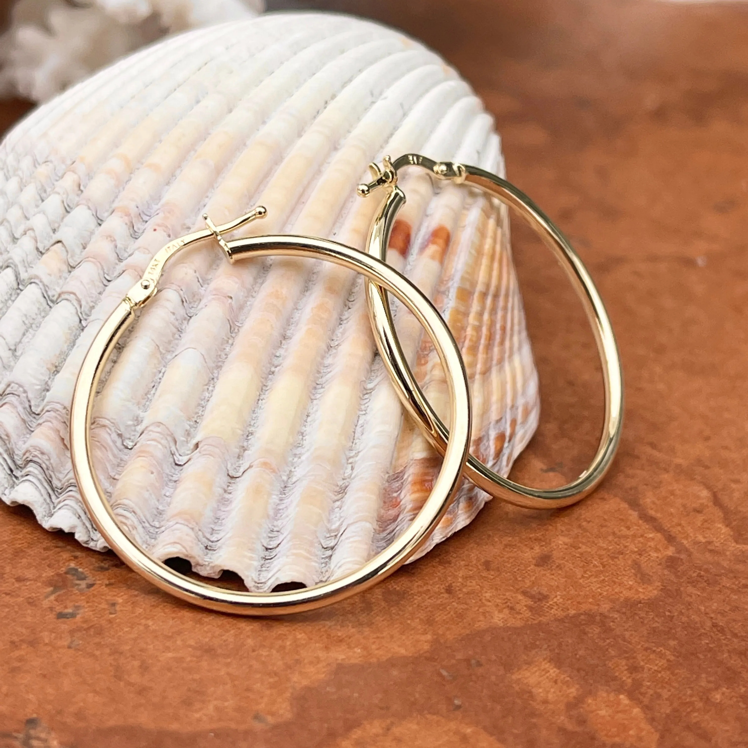 14KT Yellow Gold 2mm Tube Hoop Earrings 33mm