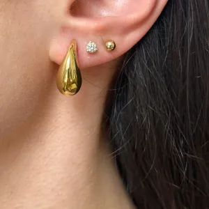 14KT Yellow Gold Puffed Teardrop Drop Earrings 19.8mm