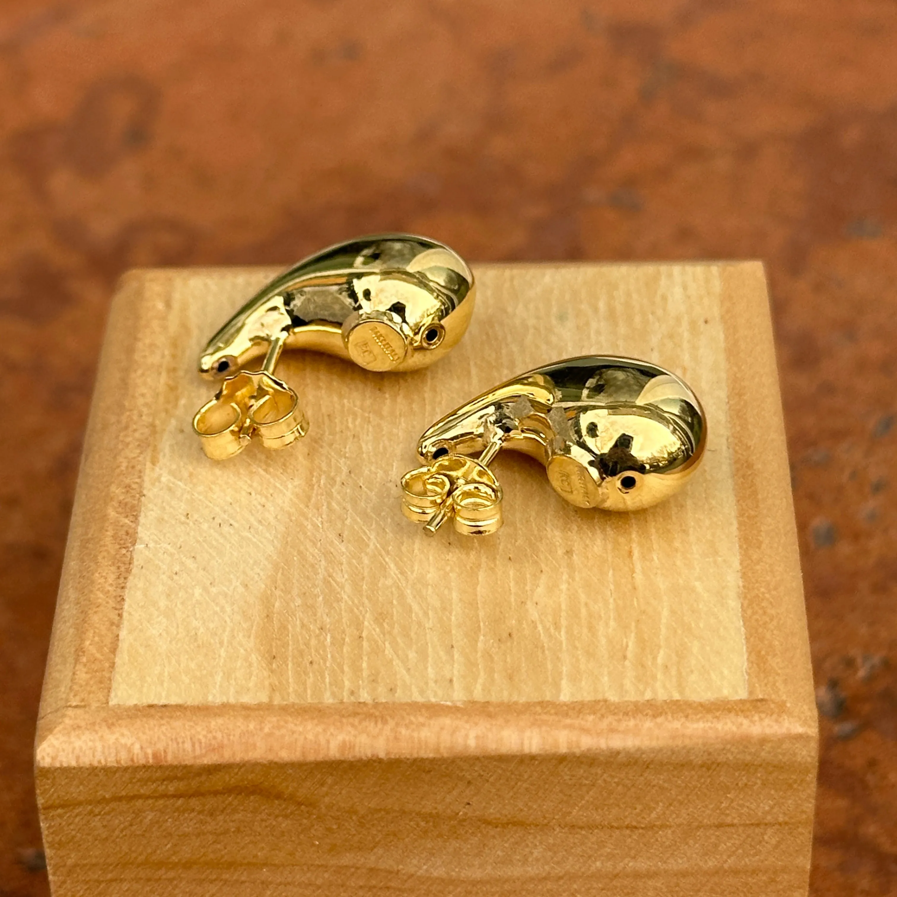 14KT Yellow Gold Puffed Teardrop Drop Earrings 19.8mm