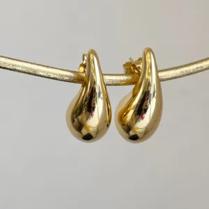 14KT Yellow Gold Tapered Puffed Teardrop Drop Earrings 24mm