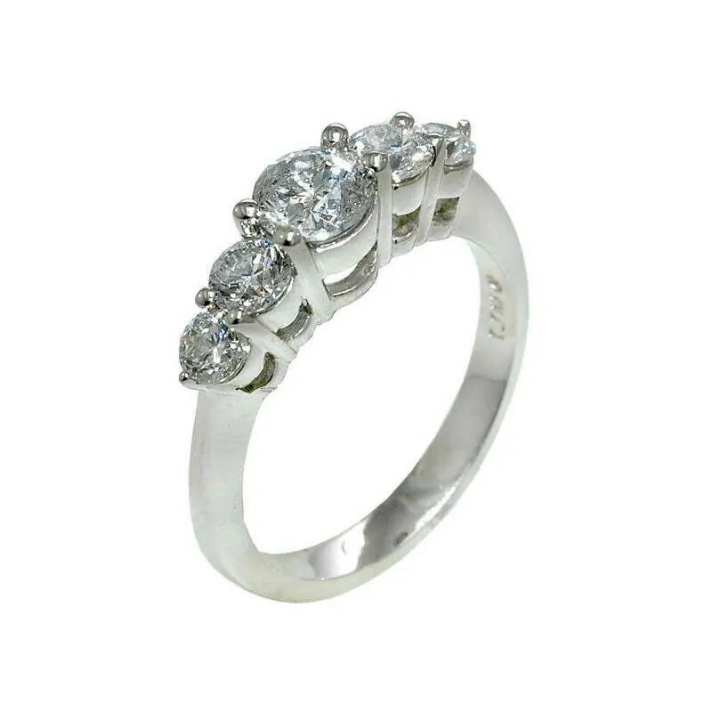 1.50 Carat Natural Diamond 5 Stone Ring Band G SI 14K White Gold