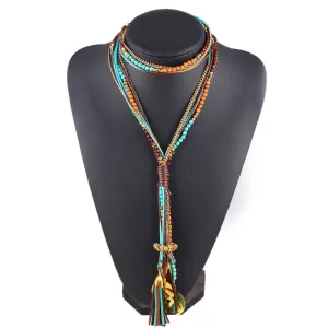 17KM Maxi colar Facet Beads Necklaces For Women Multi layer Long Necklace Statement Jewelry