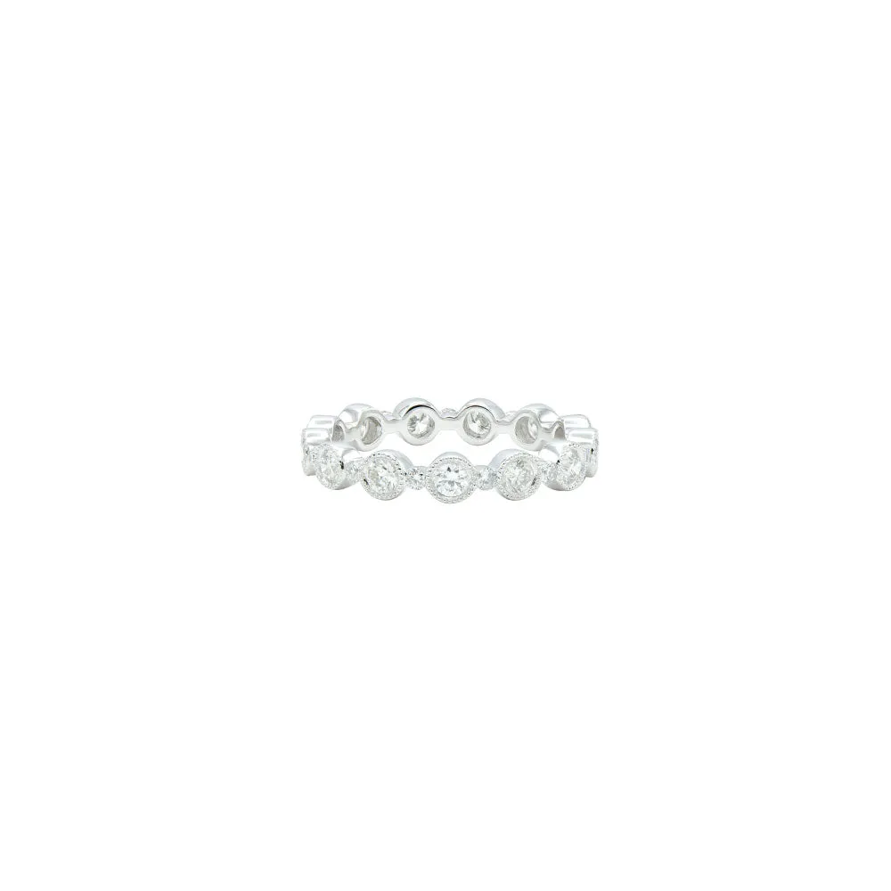 18 Karat White Gold Alternating Bezel Band with Diamonds