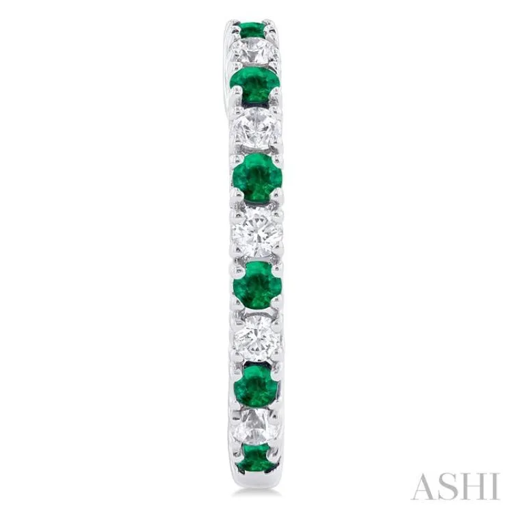 1.80 MM Round Shape Emerald and 1/4 ctw Round Cut Diamond Precious Hoop Earring in 10K White Gold