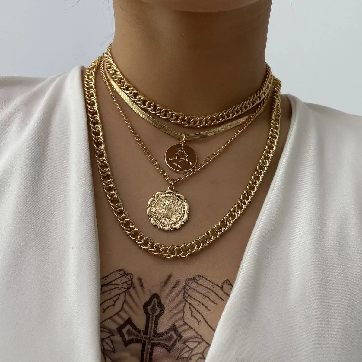 18K Gold-Plated Coins Layered Pendant Necklace