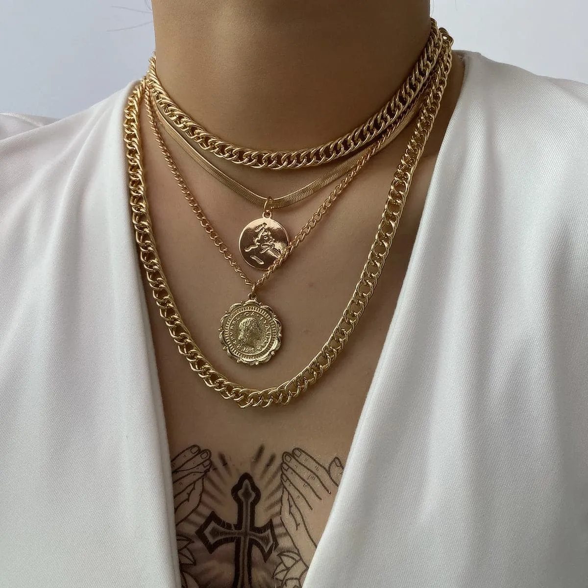 18K Gold-Plated Coins Layered Pendant Necklace
