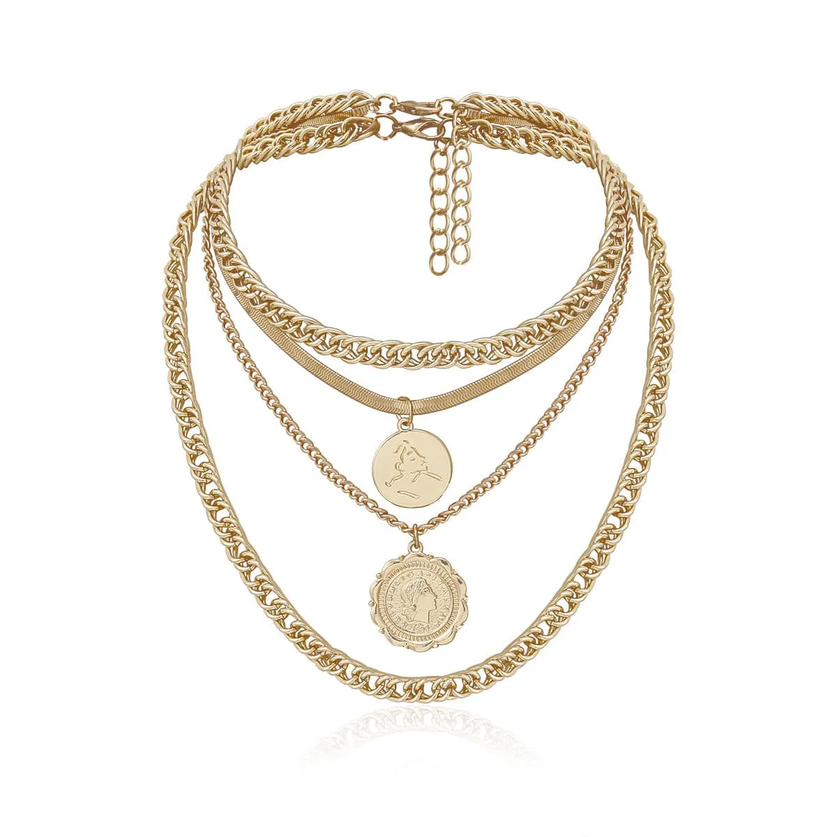 18K Gold-Plated Coins Layered Pendant Necklace