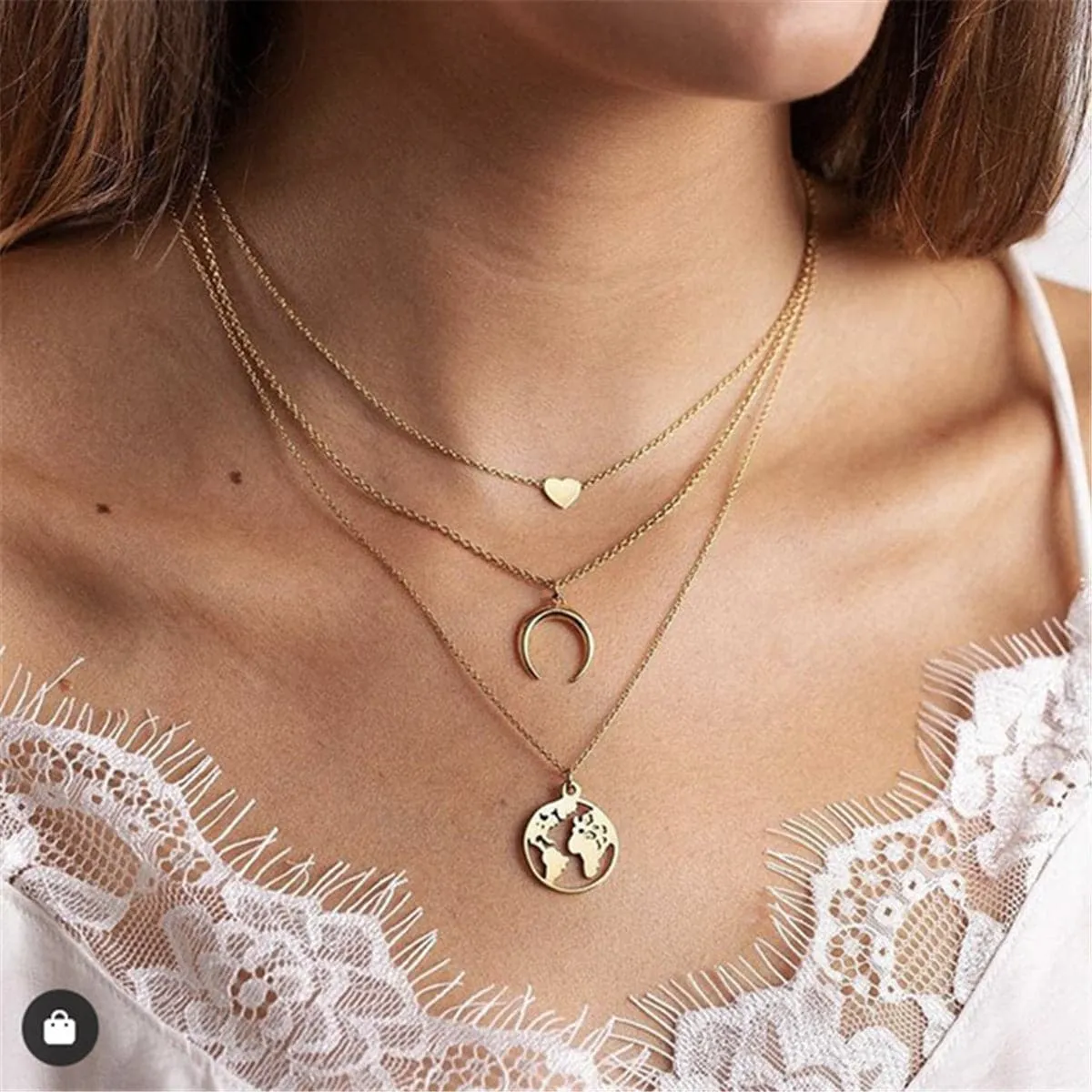 18K Gold-Plated Heart & Map Layered Necklace