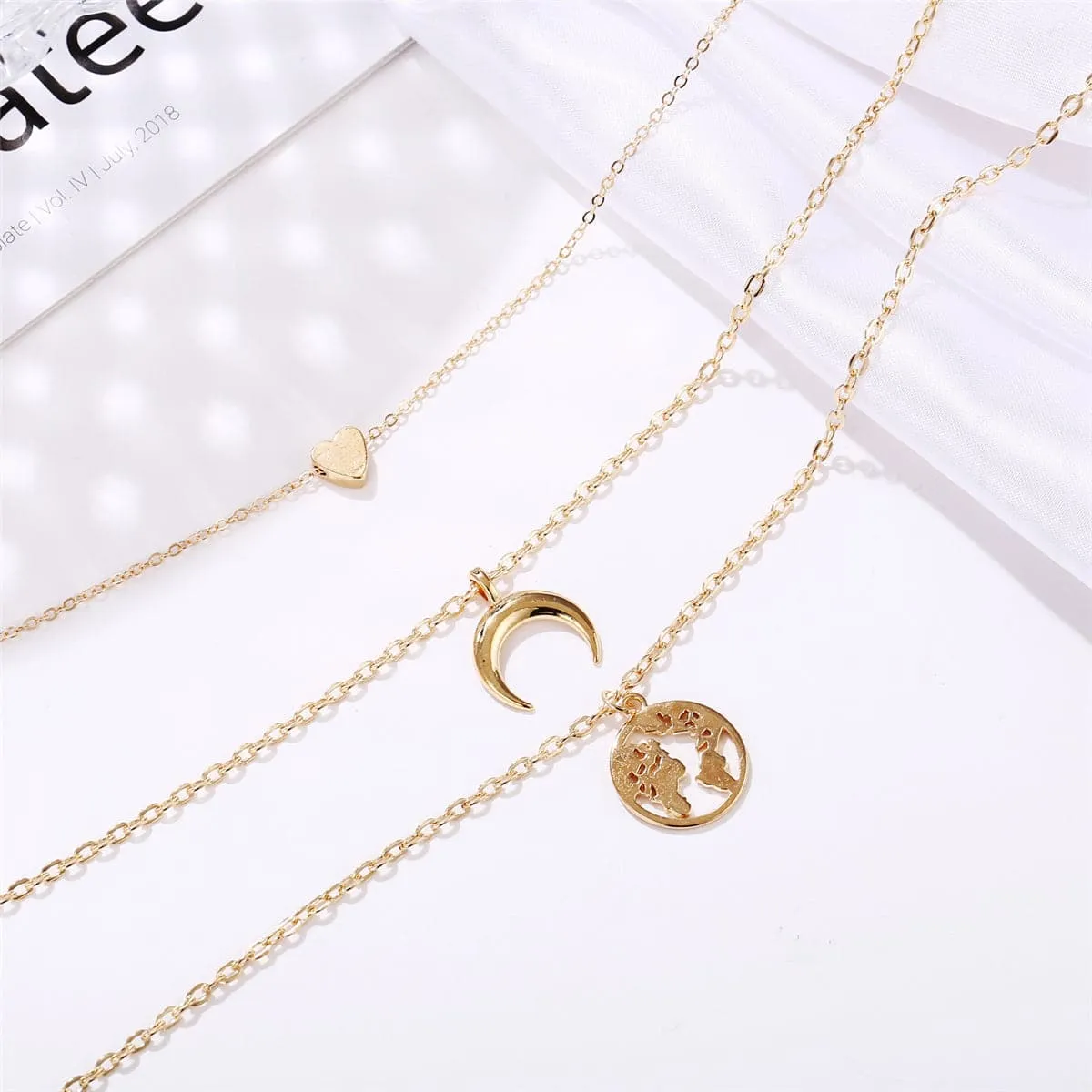 18K Gold-Plated Heart & Map Layered Necklace
