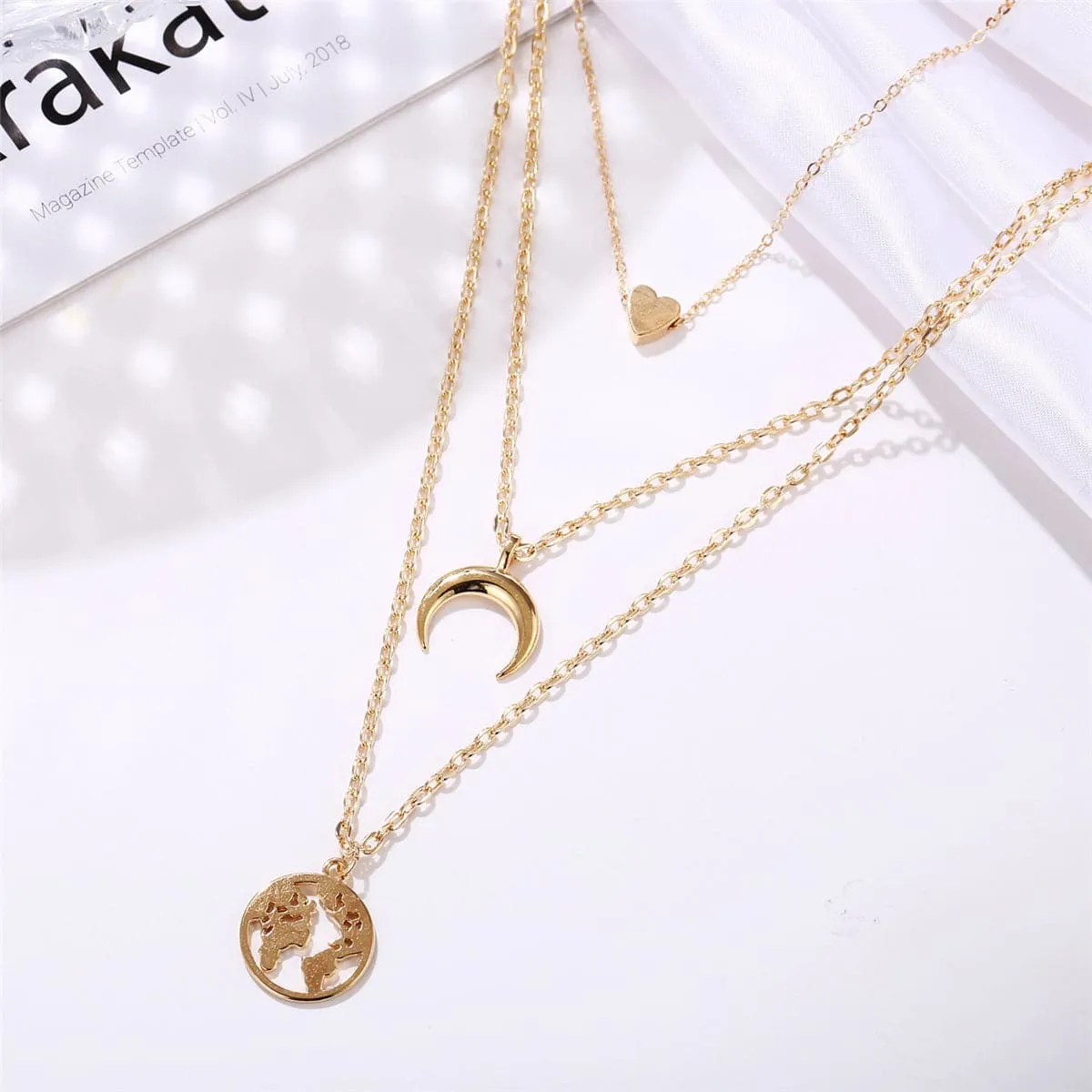 18K Gold-Plated Heart & Map Layered Necklace