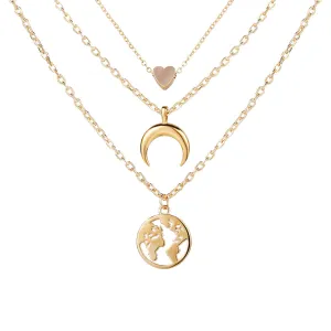 18K Gold-Plated Heart & Map Layered Necklace