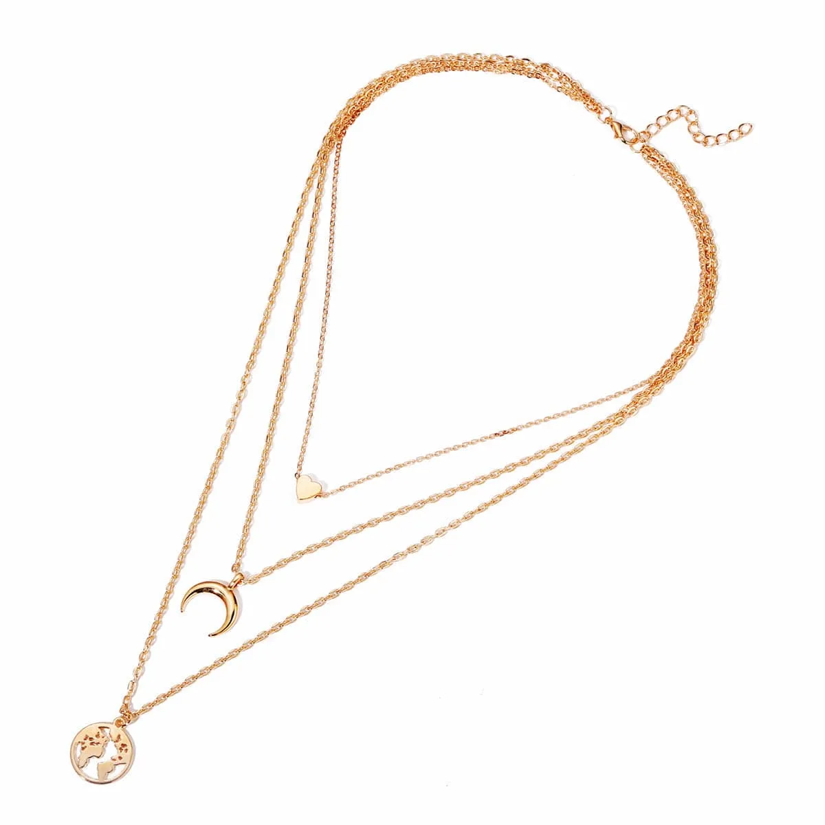 18K Gold-Plated Heart & Map Layered Necklace