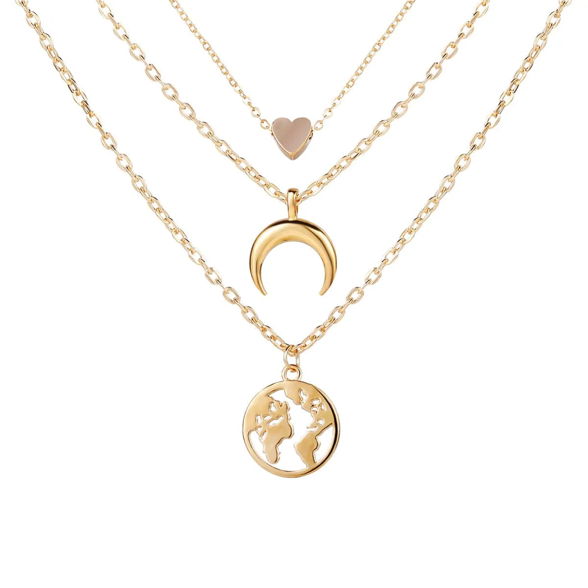 18K Gold-Plated Heart & Map Layered Necklace